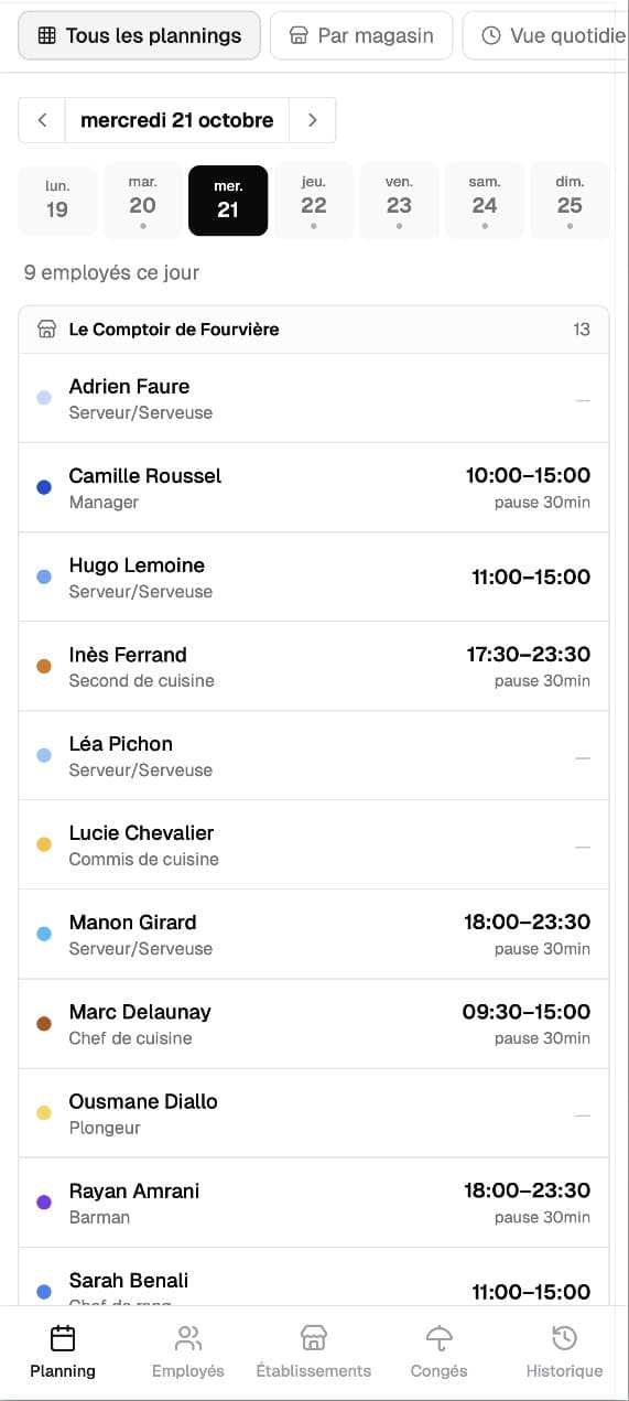 Krenyo, le planning du jour sur mobile